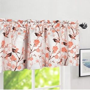 Pink Window Valances: Tree Bird and Flower Printed, 18 Inch Rod Pocket - 1 Panel